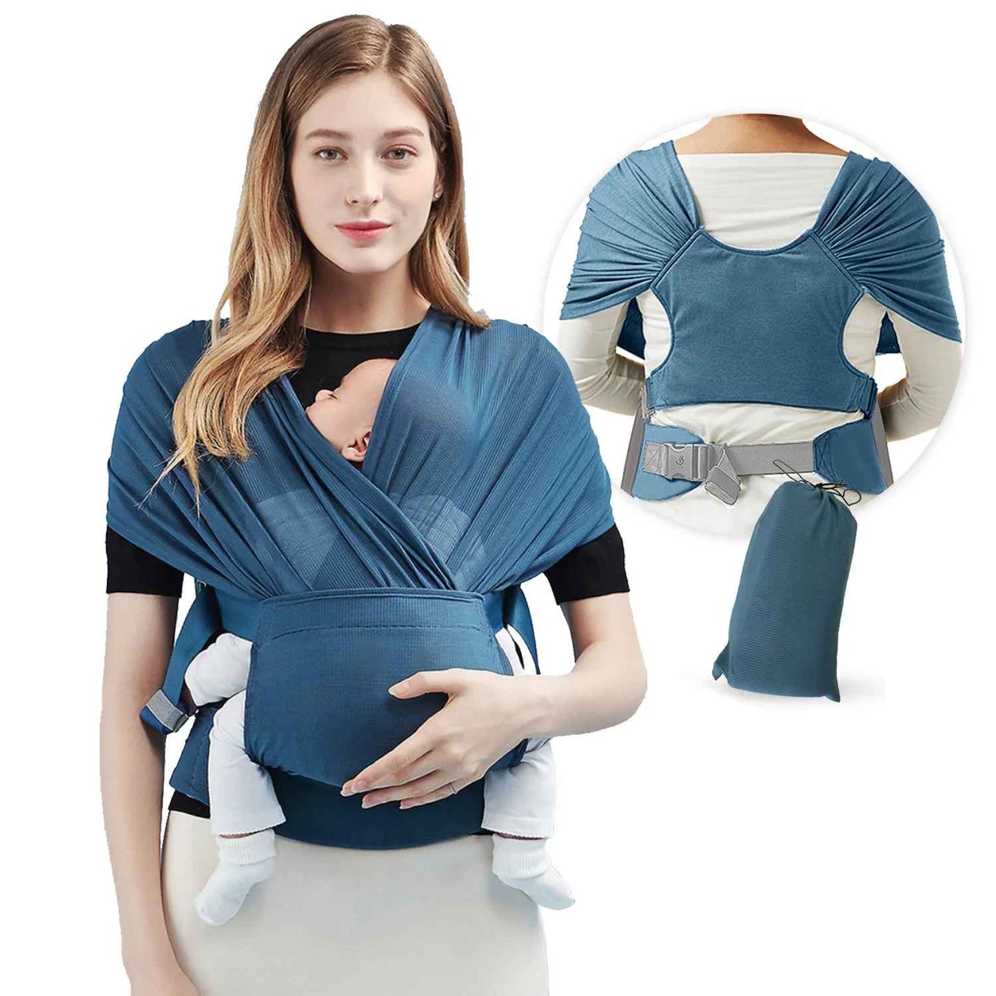écharpe de portage bébé bleu confort carrousel