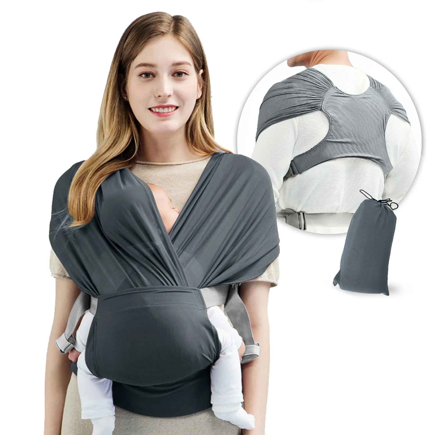 écharpe de portage bébé gris confort carrousel