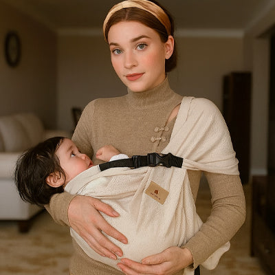 echarpe de portage beige maman bandeau bebe baolou carrousel