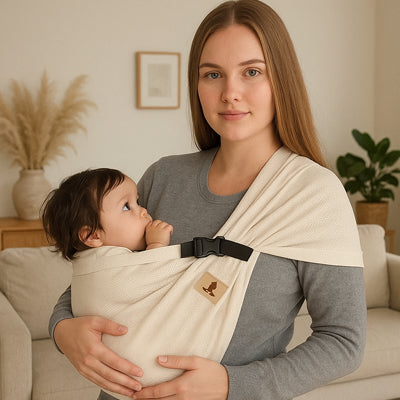echarpe de portage beige maman chatain bebe baolou carrousel