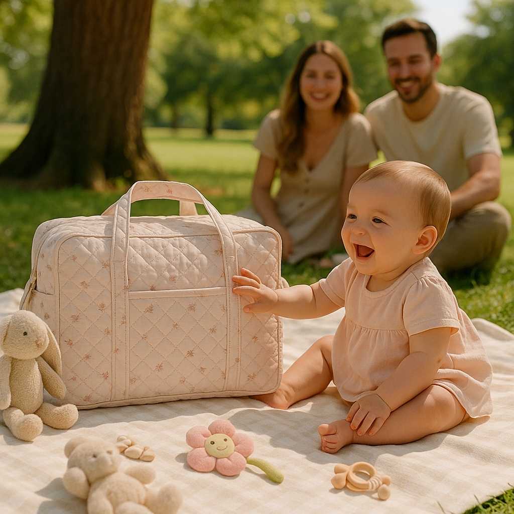 famille parc avec bebe sac à langer falaroze carrousel