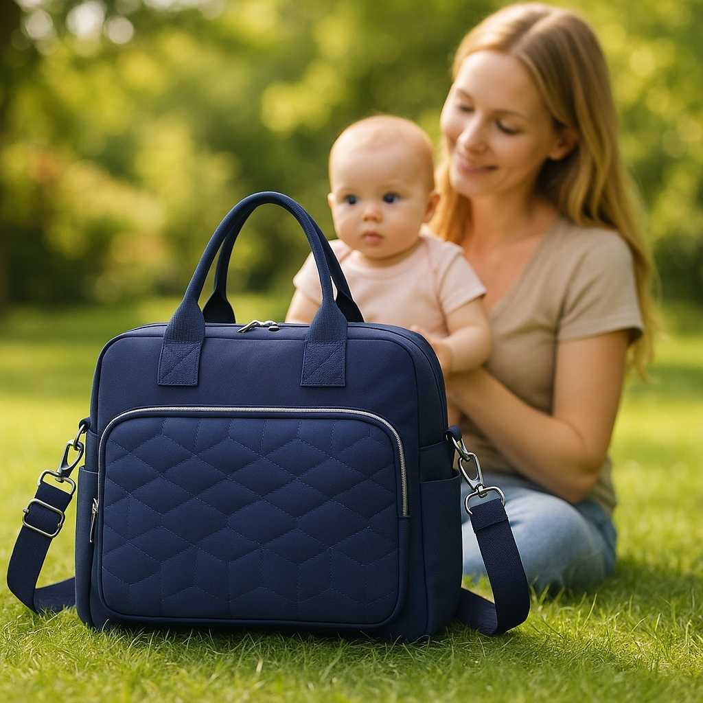 maman avec bebe parc sac a langer agathe carrousel