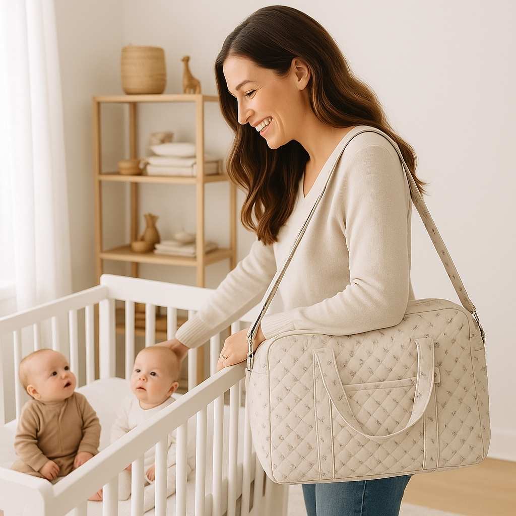 maman sourit bebe jumeaux sac à langer falaroze carrousel