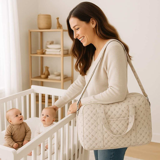 maman sourit bebe jumeaux sac à langer falaroze carrousel